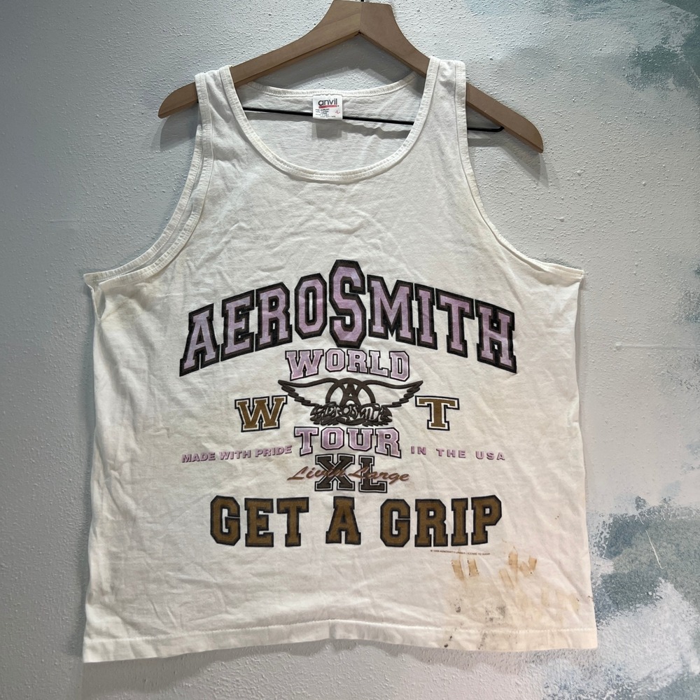 VTG Aerosmith Men's L Tank Top GIANT ANVIL Get A Grip‎ 1993 World Tour Band USA